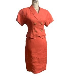 Vintage 100% Linen Salmon Pink Crop Jacket Suit